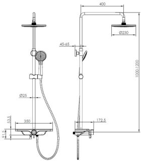 Душевая стойка AQUAme AQM8002B со смесителем чёрный матовый